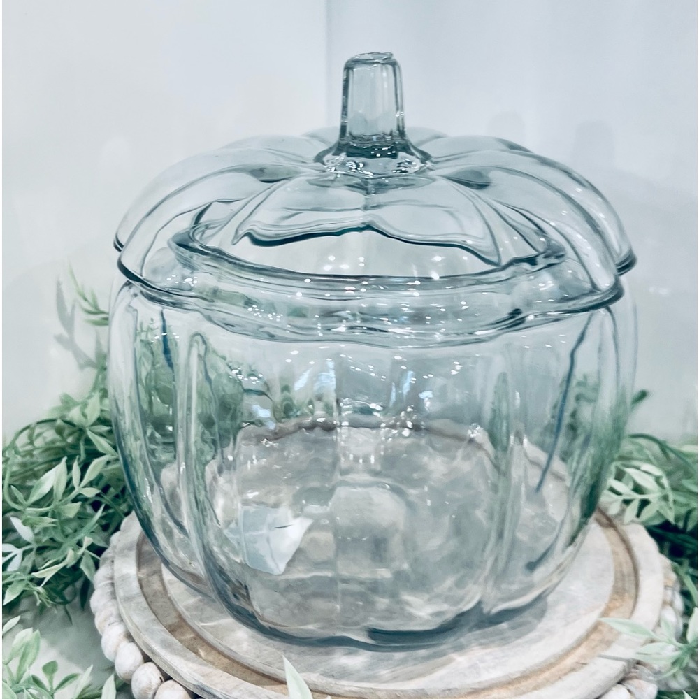 Glass pumpkin 🎃 Lidded bowl Halloween thanksgiving treat Anchor Hocking New